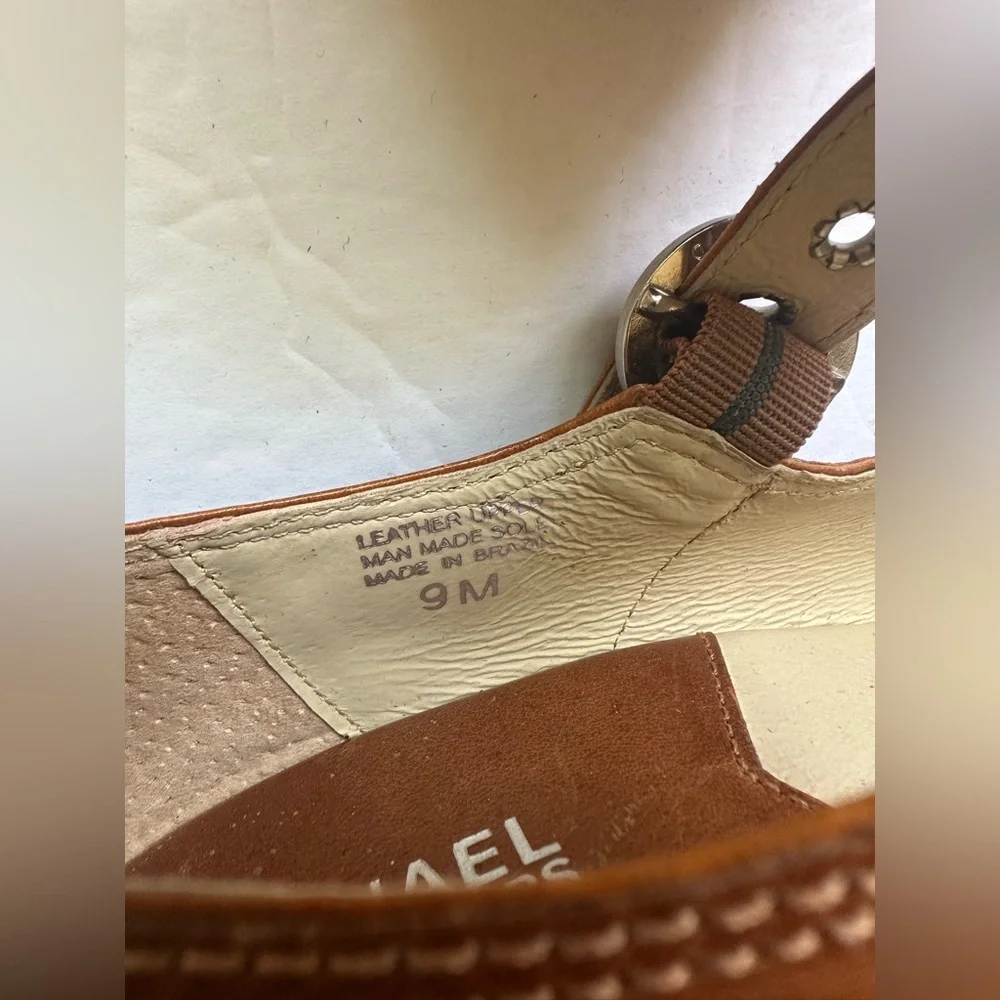 Michael Kors Hancock Platform Mary Jane Peep Toe Heel Cognac Brown - Size 9
